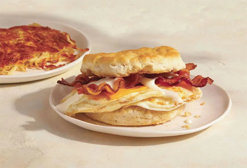 IHOP's hearty breakfast biscuit sandwich with bacon, egg, and cheese